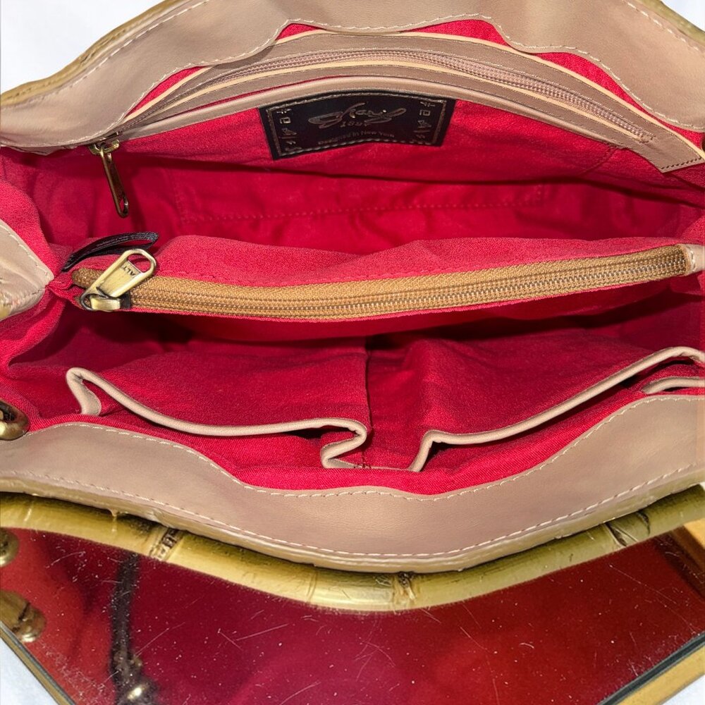 Sharif Legacy Hieroglyphic Egyptian Leather Satchel with Bamboo Handles - New - Picture 6 of 16